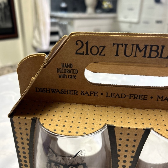 CAT GLASSES. MAD MEN. LOL.   RETRO CATS.  Stemless Clear Glass21oz USA MADE - Picture 4 of 6